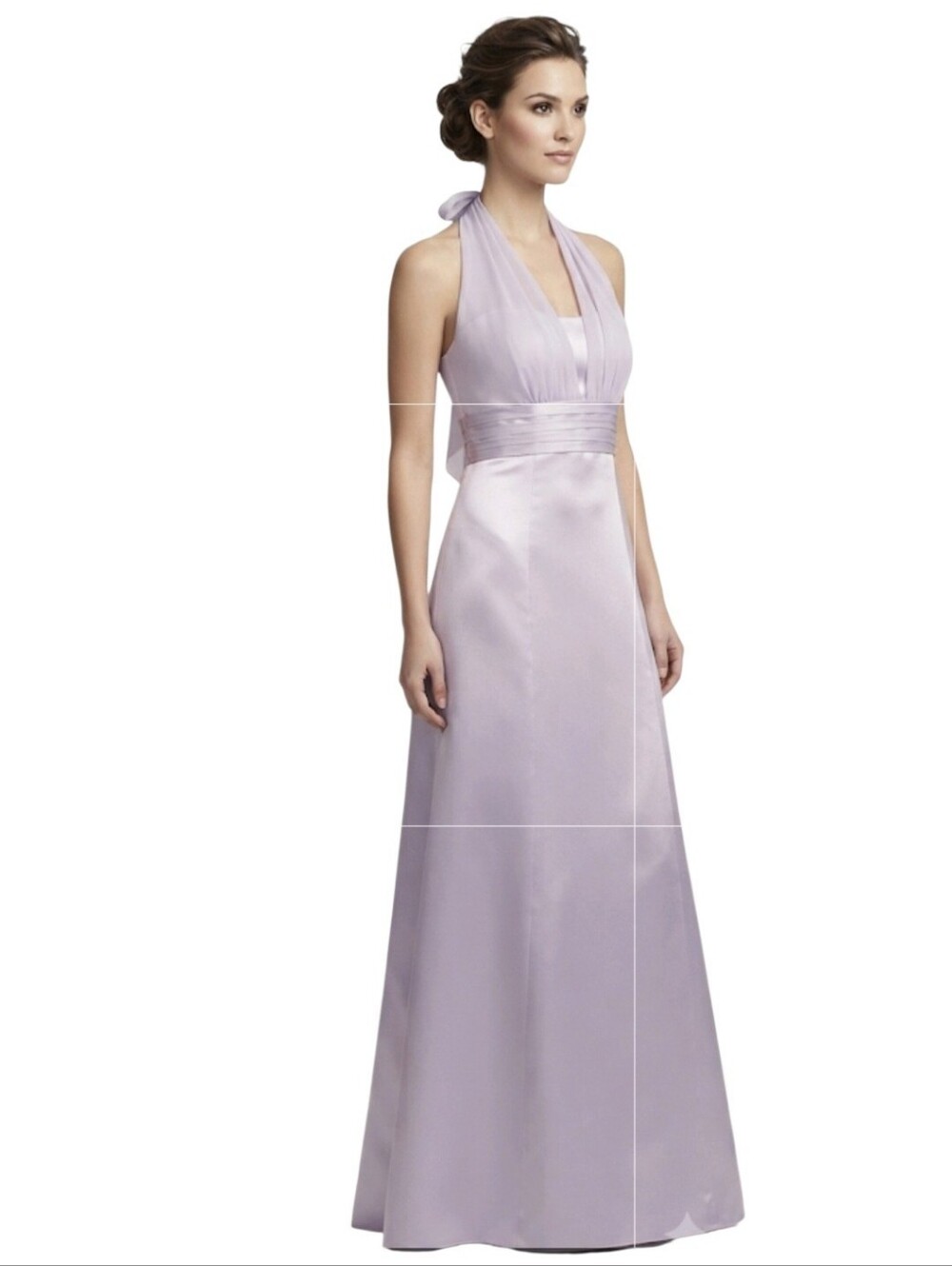 David's Bridal Iris Purple Satin Empire A-Line Gown Chiffon Halter 81441 Size 12